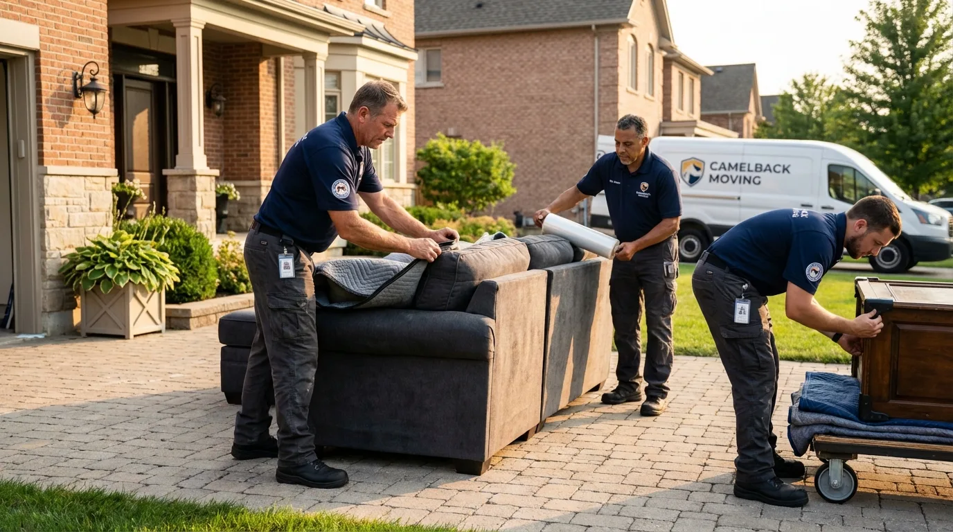 Large estate moving crew wrapping furniture in Alma, WI